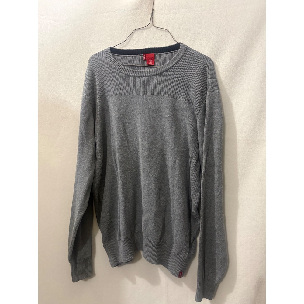 Levis Mens Grey Ribbed 100% Cotton Crewneck Sweater Large L Long Sleeve Knit